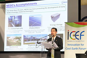 Photo of NEDO President Hiroshi Oikawa at the UNFCCC Official side event (ICEF)