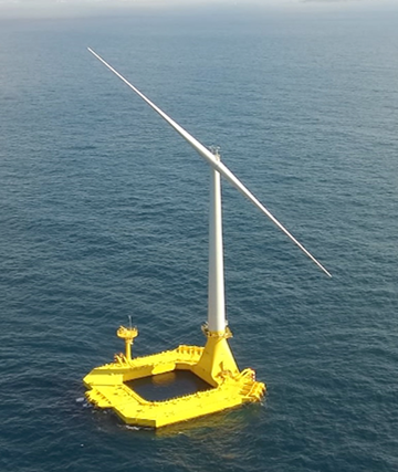 Aerial picture of floating offshore wind power generation facility