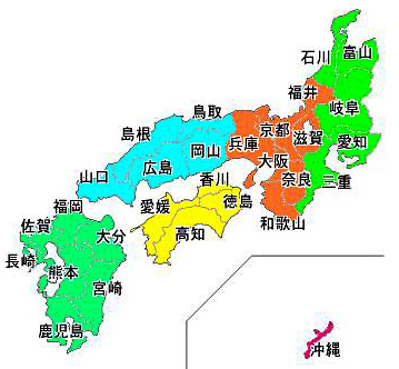 関西支部の所管地域地図