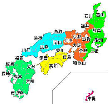 関西支部の所管地域地図