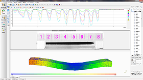 インフラ構造物の変状表示画面イメージ （変形を強調表示し、さらに色で変位を表示）図