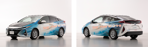 Prius PHV demo model equipped with solar battery panel