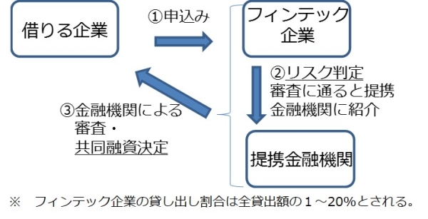 フィンテック企業が融資も一部を行うモデル （共同融資モデル）