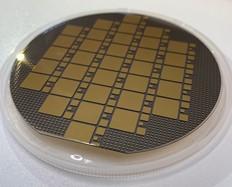 Fig. 1 Photo of Prototype Schottky barrier diode on 3<sup>rd</sup>-generation β-Ga<sub>2</sub>O<sub>3</sub> 100-mm epitaxial wafer. 