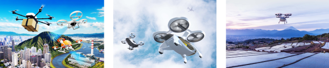 ドローン・空飛ぶクルマの社会実装イメージ画像図