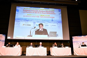 Photo of discussion between speaker and moderator during panel session