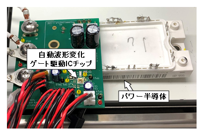 図3　開発した自動波形変化ゲート駆動ICチップでシリコンのパワー半導体を駆動してエネルギー損失の低減を実証測定の様子