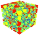 This figure shows the result of a simulation in which the sintering behavior of ceramics was analyzed in three-dimensional analysis by computational science. The utilization of simulation and the accumulation of data are expected to shorten the development period.