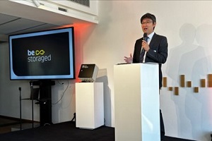 Photo of NEDO Europe Office Director IMAZATO delivering opening remarks on behalf of NEDO