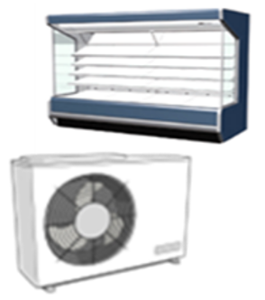 Images of an air conditioner and a refrigeration showcase